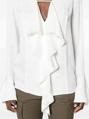 GIVENCHY Silk Ruffled Blouse with Plunging V-Neck