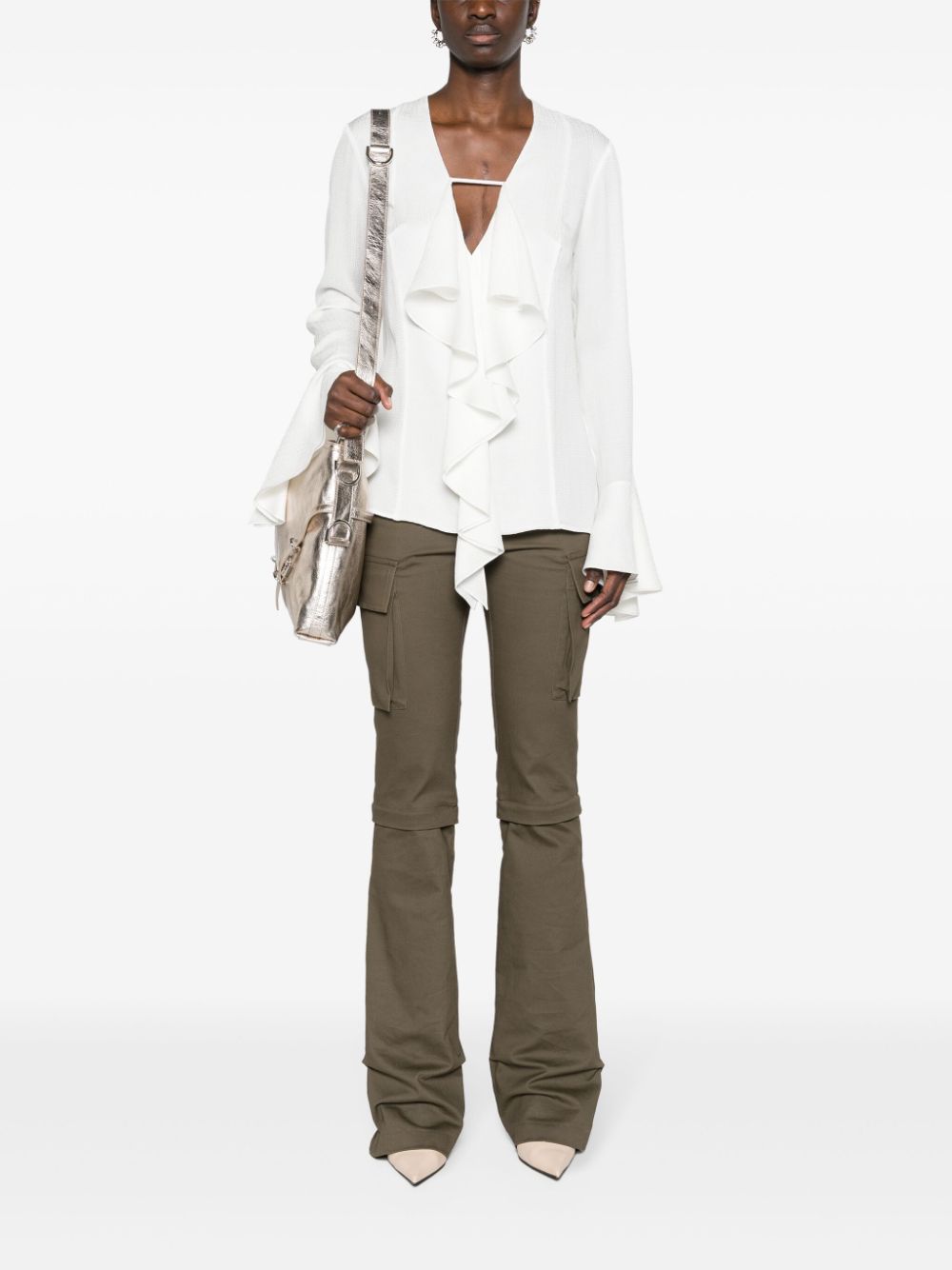 GIVENCHY Silk Ruffled Blouse with Plunging V-Neck