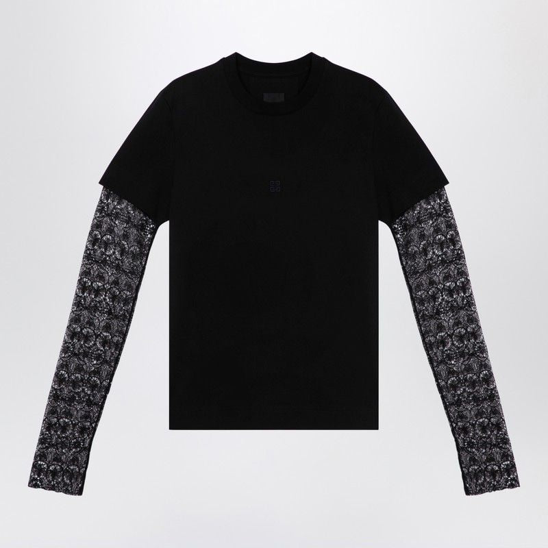 GIVENCHY Overlapping T-Shirt in Cotton and Lace for Women