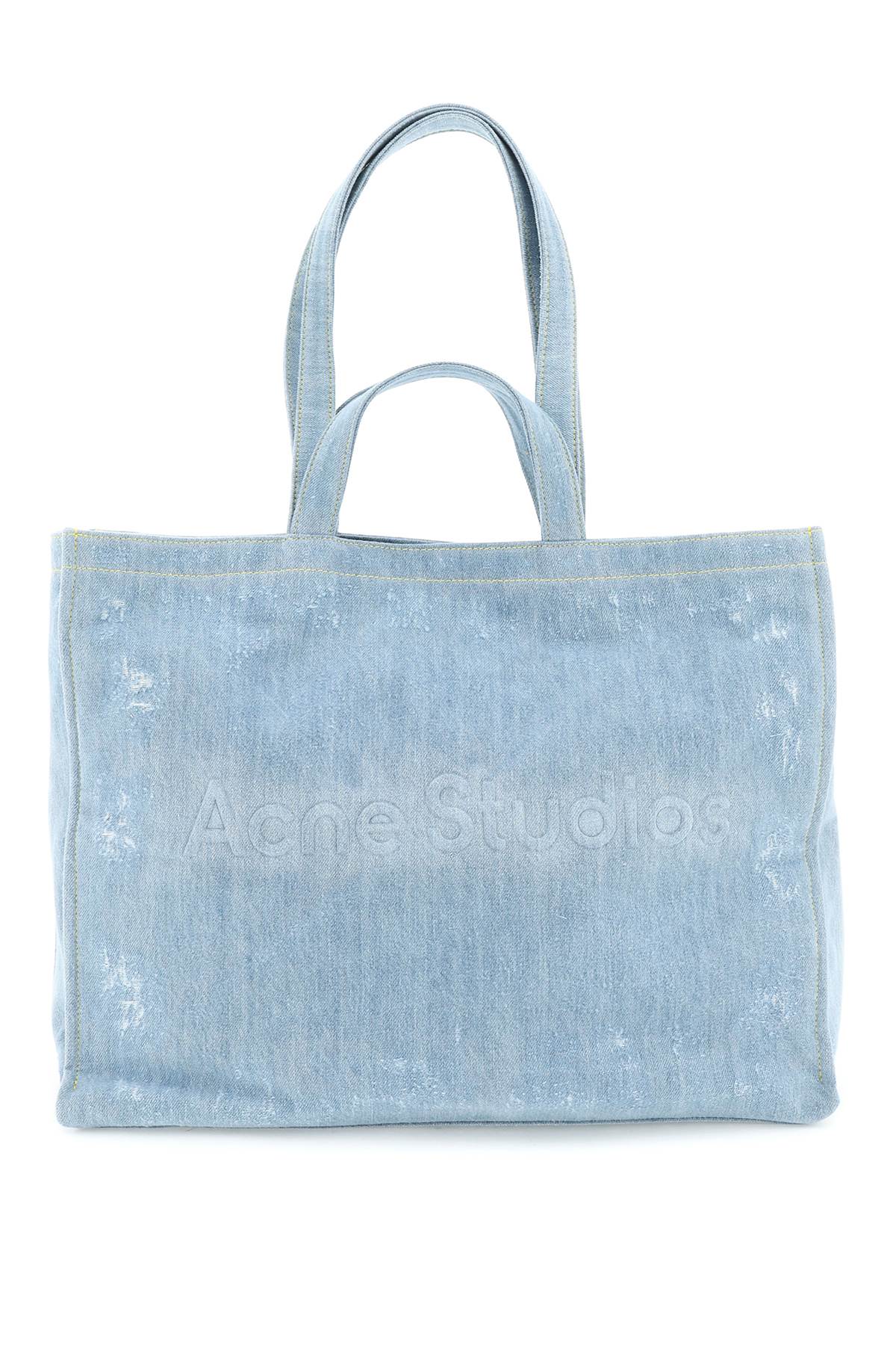 ACNE STUDIOS Mini Denim Tote Handbag with Logo - Double Top Handle