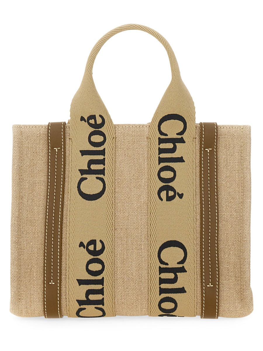 CHLOÉ Mini Linen and Leather Tote Handbag