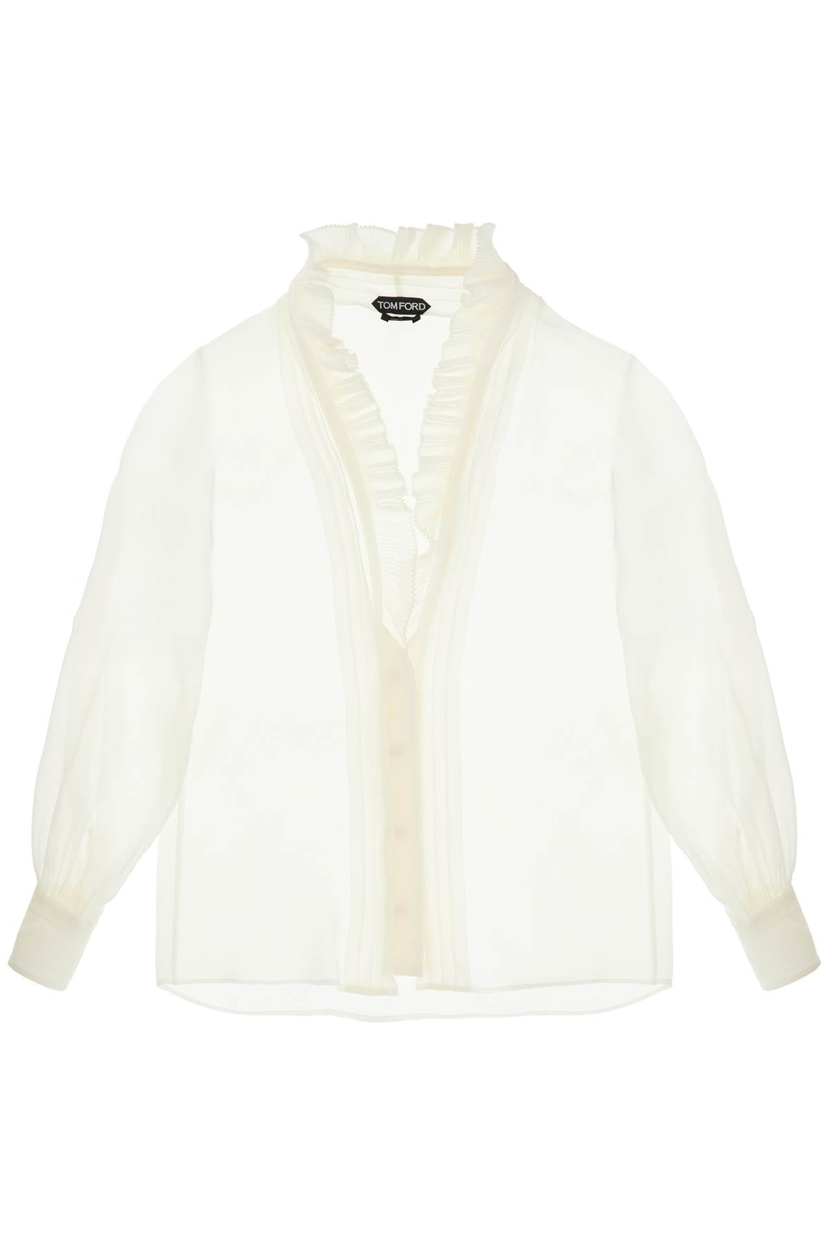 TOM FORD Silk Shirt with Ruffled Collar and Mother-of-Pearl Buttons