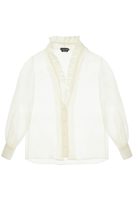 TOM FORD Silk Shirt with Ruffled Collar and Mother-of-Pearl Buttons