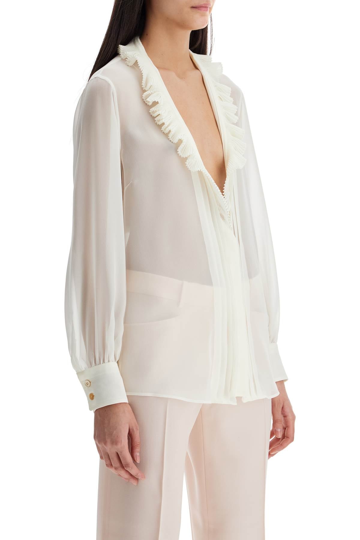 TOM FORD Silk Shirt with Ruffled Collar and Mother-of-Pearl Buttons