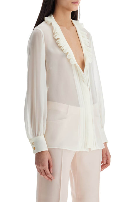 TOM FORD Silk Shirt with Ruffled Collar and Mother-of-Pearl Buttons