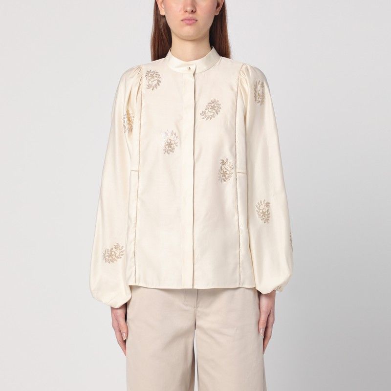 MAX MARA Ivory Cotton Satin Balloon Sleeve Shirt