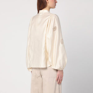 MAX MARA Ivory Cotton Satin Balloon Sleeve Shirt