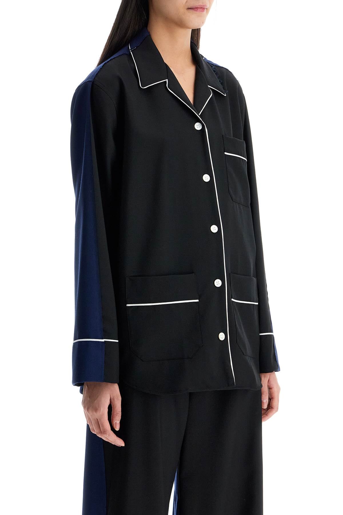 MARNI Elegant Black Wool Shirt with White Stitching