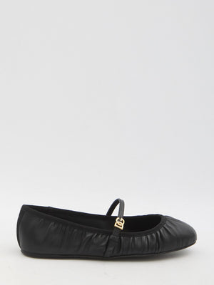 DOLCE & GABBANA Leather Ballet Flats with Adjustable Strap