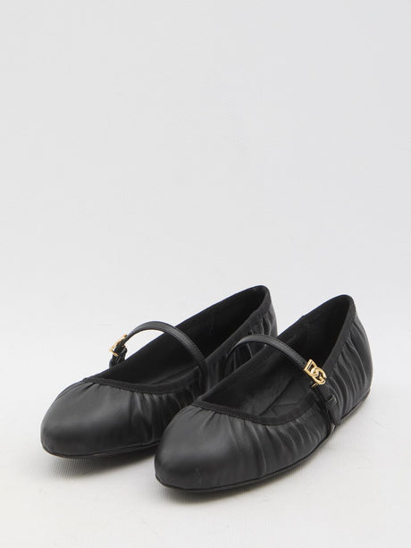 DOLCE & GABBANA Leather Ballet Flats with Adjustable Strap