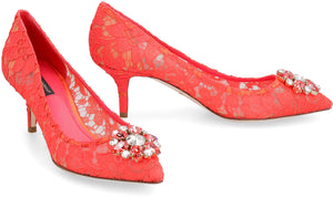 DOLCE & GABBANA Stunning Red Lace Pumps with Rhinestone Appliqué for Women