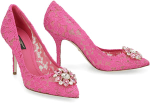 DOLCE & GABBANA Mini Lace Pump with Rhinestone Appliqué