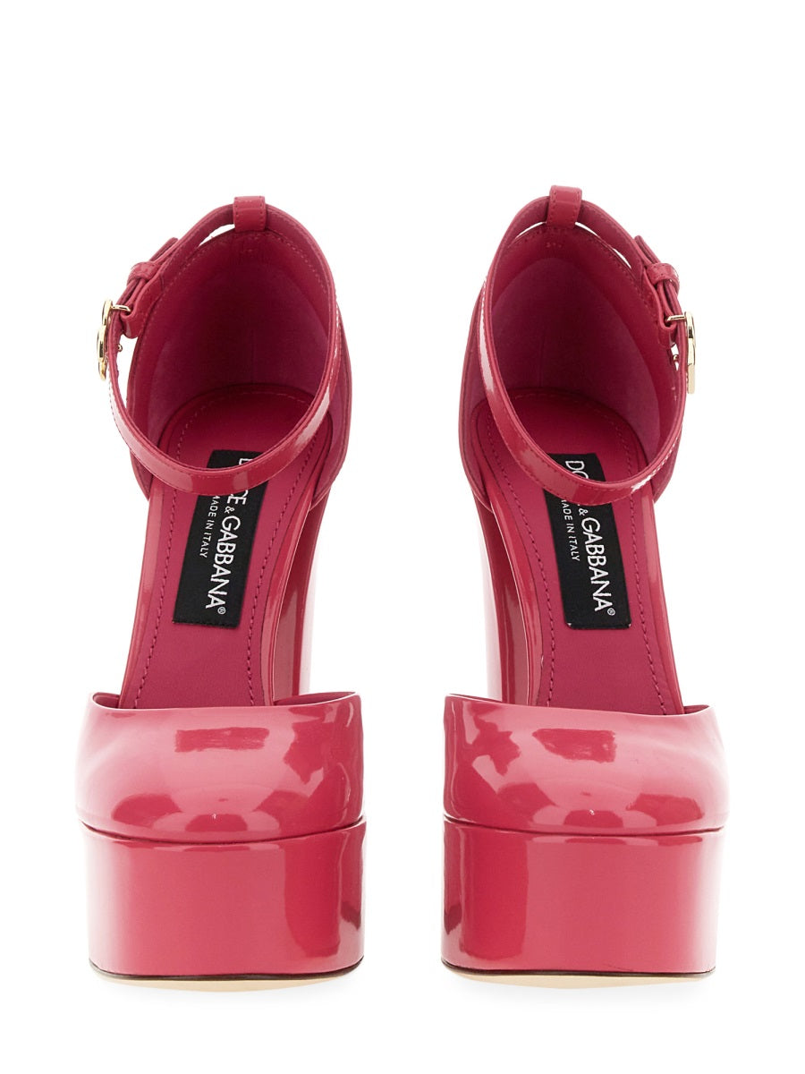 DOLCE & GABBANA Glossy Leather Platform Pumps - 10.5cm Heel