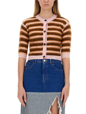 MARNI Chic Cropped Striped Cardigan - Women's Size 40