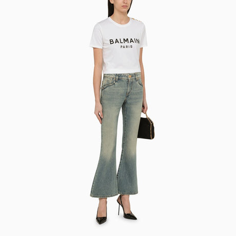 BALMAIN ブルーワッシュドクロップドデニムジーンズ - SS24コレクション