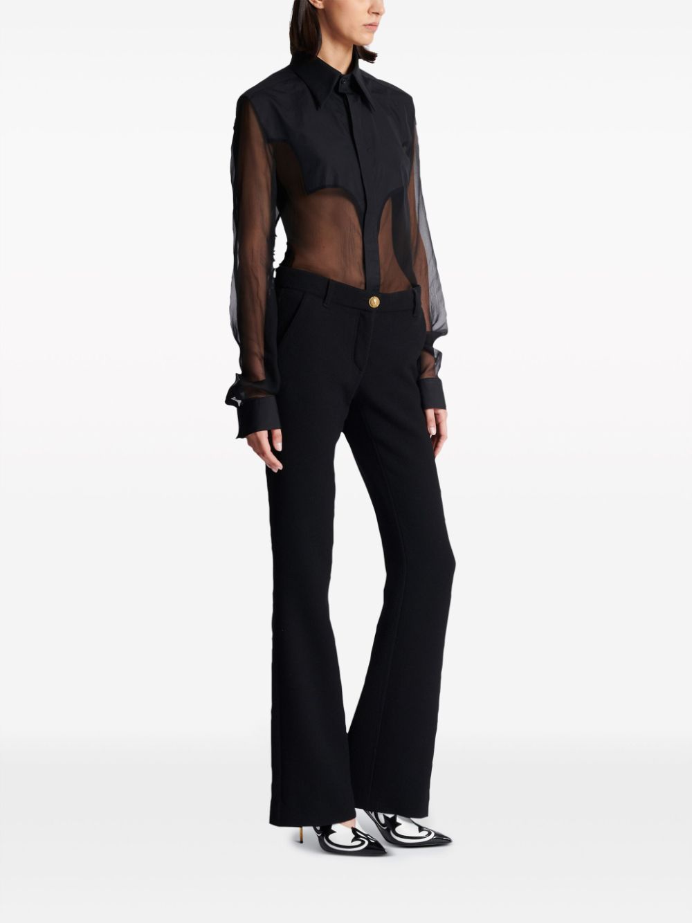 BALMAIN Flared Virgin Wool Crepe-Texture Trousers