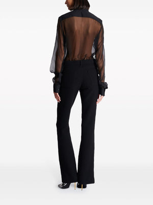 BALMAIN Flared Virgin Wool Crepe-Texture Trousers