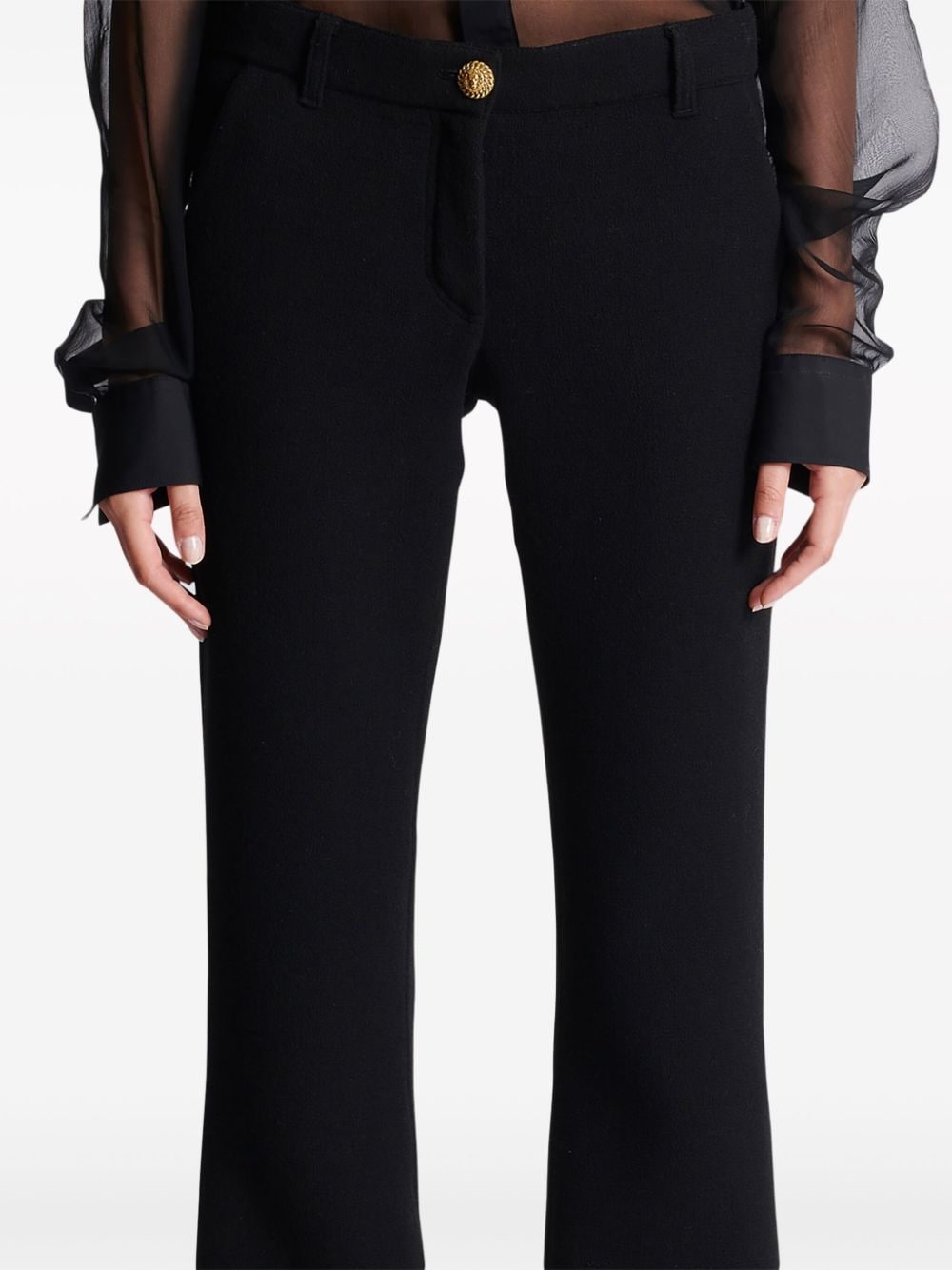 BALMAIN Flared Virgin Wool Crepe-Texture Trousers