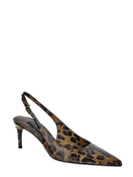 DOLCE & GABBANA Leopard Print Pointy Toe Slingback Pumps