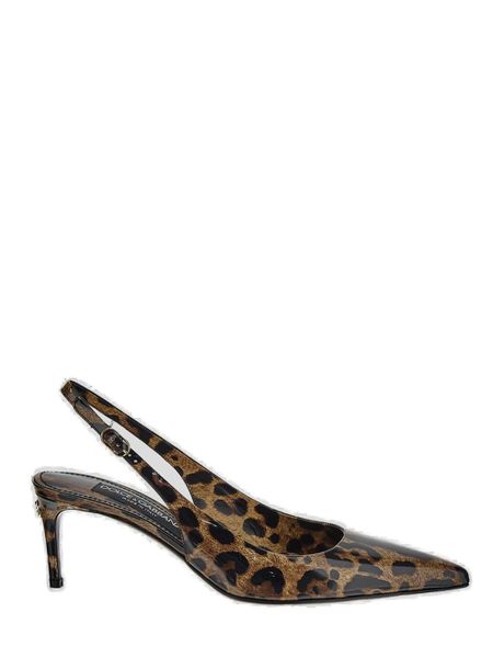 DOLCE & GABBANA Leopard Print Pointy Toe Slingback Pumps