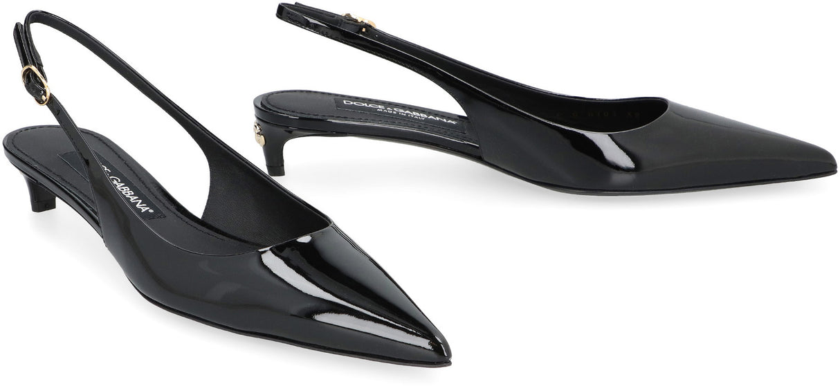 DOLCE & GABBANA Stylish Black Leather Slingback Pointy Toe Pumps