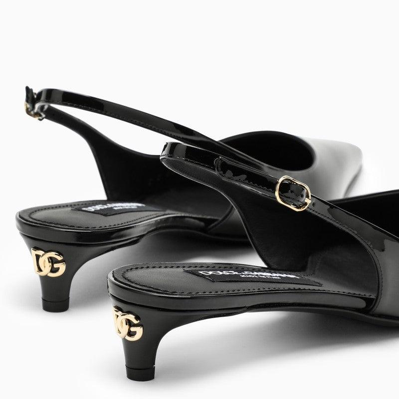 DOLCE & GABBANA Stylish Black Leather Slingback Pointy Toe Pumps