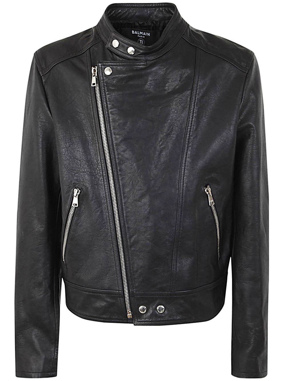 BALMAIN Zipped Calfskin Biker Jacket for Men - SS24