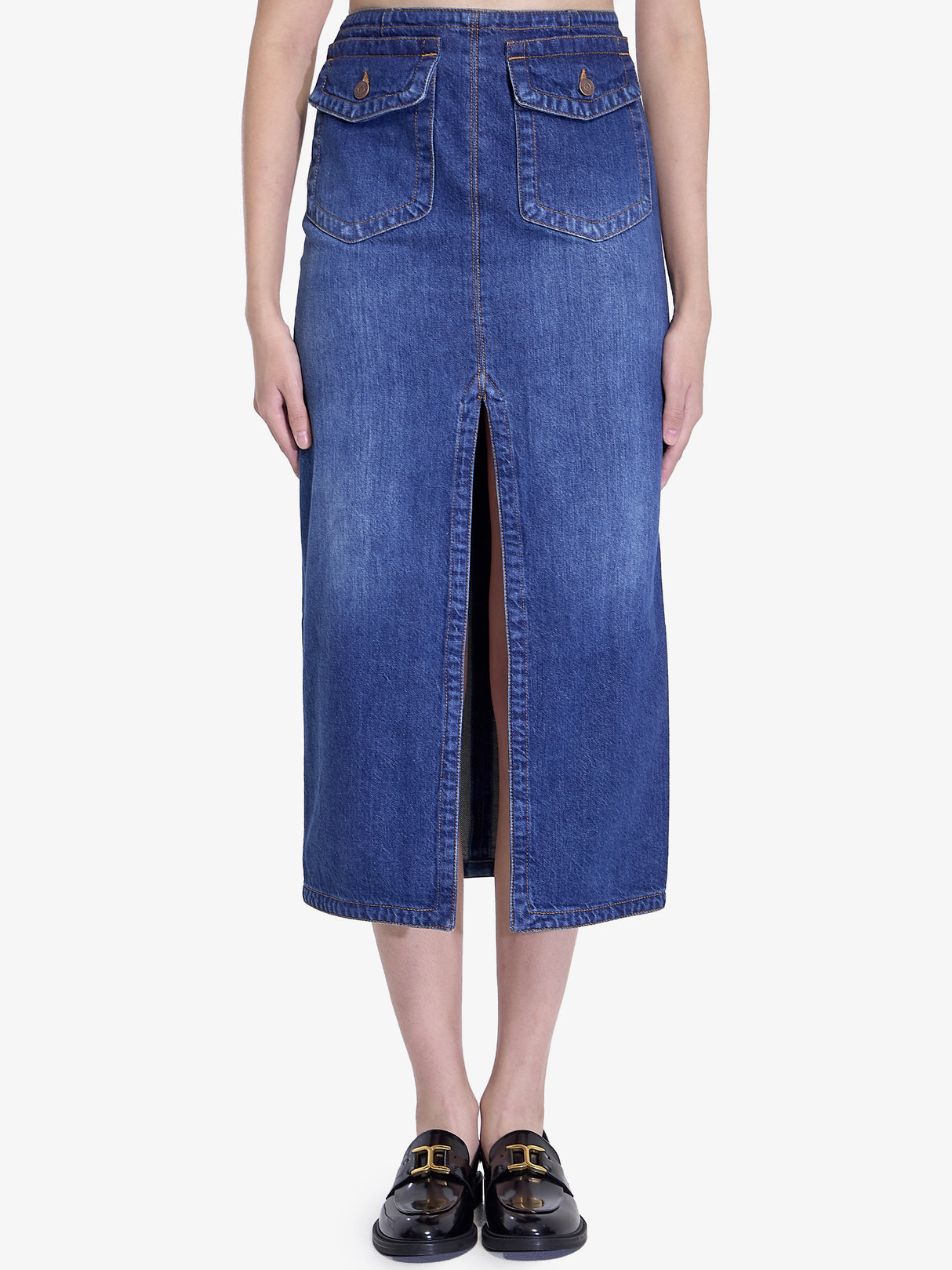 CHLOÉ Chic Denim Midi Skirt with Front Slit