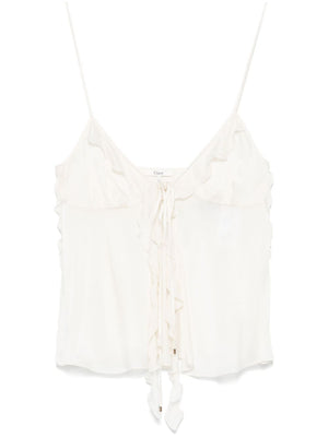 CHLOÉ Ruffled Silk Top with Front Tie