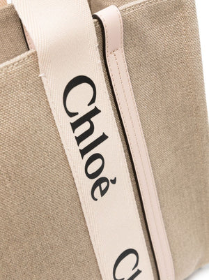 CHLOÉ セメントピンクの中サイズリネン・トートバッグ