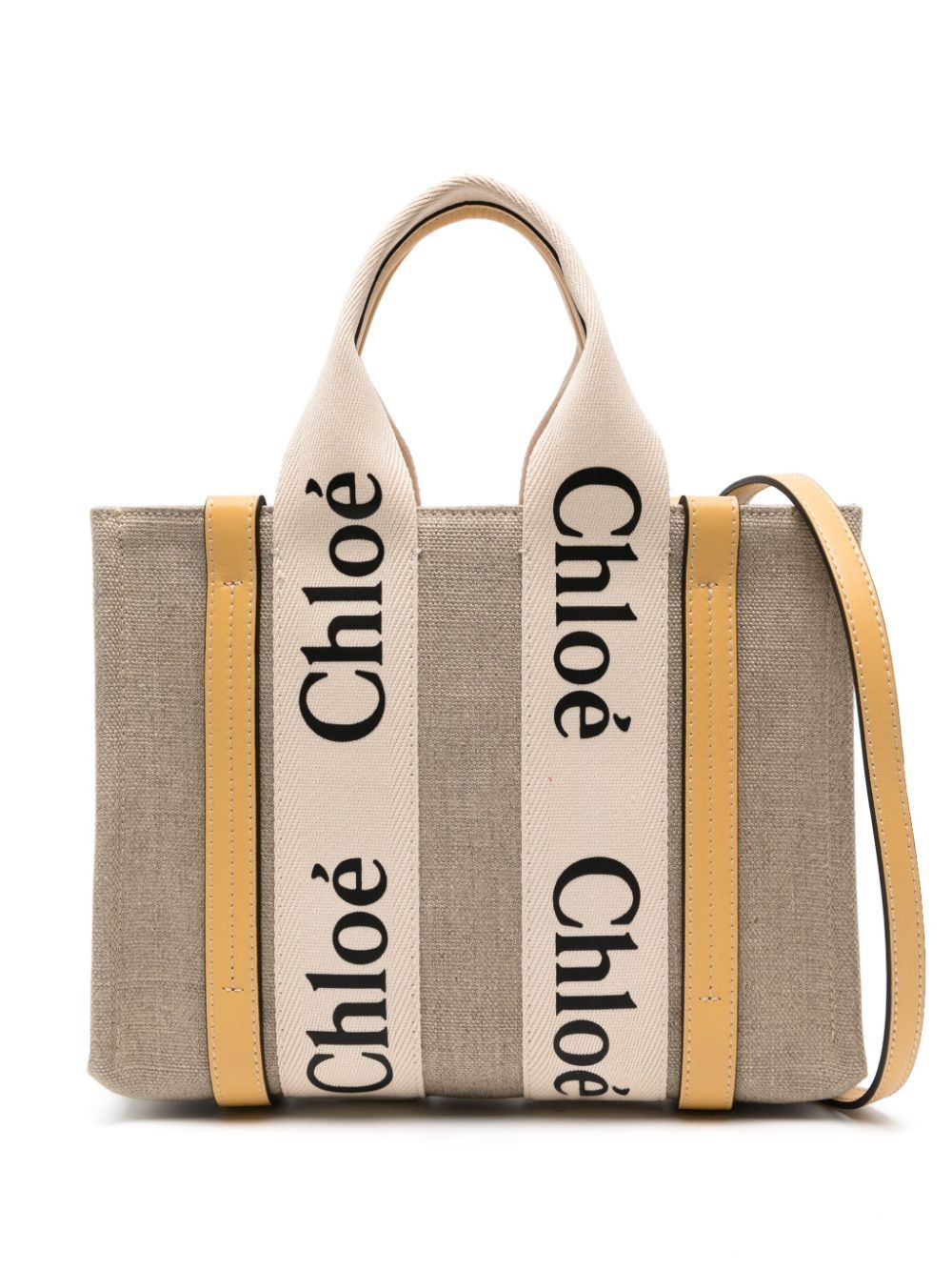 CHLOÉ 小さな白と青のリネントートバッグ（ブランド名以外）