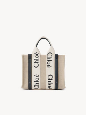 CHLOÉ 小さな白と青のリネントートバッグ（ブランド名以外）