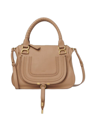 CHLOÉ 軽いタン色の本革ダブルキャリーハンドバッグ - SS24コレクション