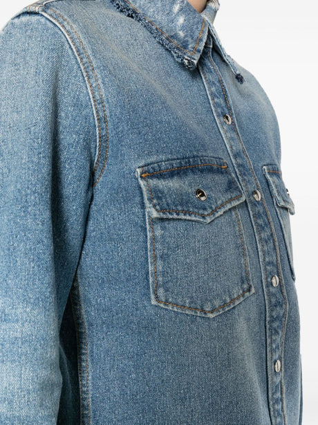 CHLOÉ Denim Cotton Shirt with Fringed Edges - Women’s FW23