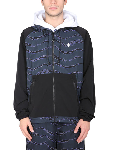 MARCELO BURLON Mens Windbreaker with Cross Print and Drawstring Hood