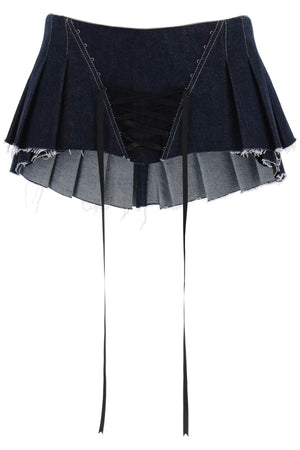 DILARA FINDIKOGLU Blue Micro Pleated Skirt with Corset: SS24 Collection