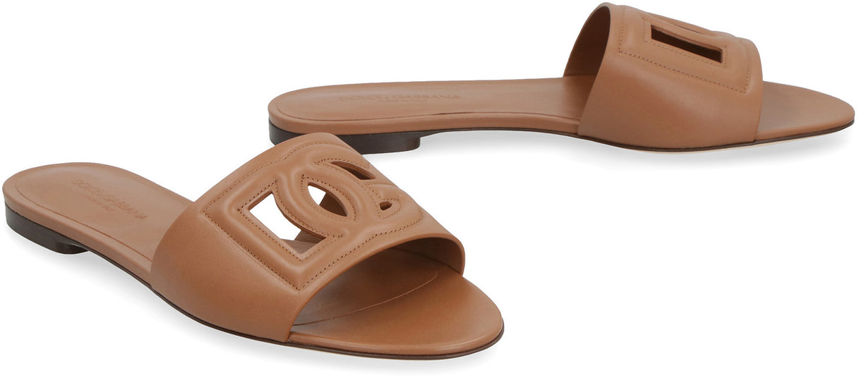 DOLCE & GABBANA Leather Slide Sandals with Logo for Women - SS23