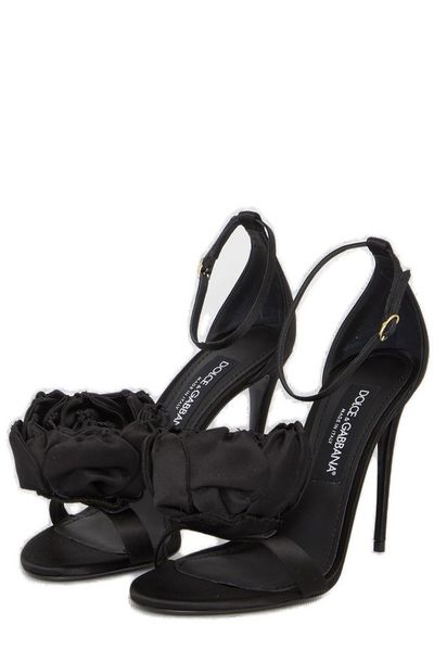 DOLCE & GABBANA Elegant Satin Sandals with Maxi Flower Detail