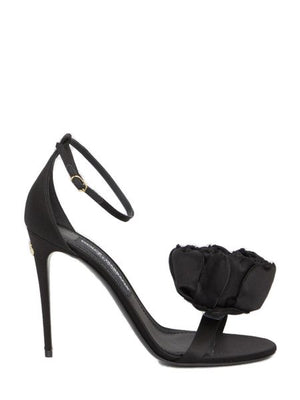 DOLCE & GABBANA Elegant Satin Sandals with Maxi Flower Detail