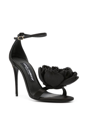 DOLCE & GABBANA Floral-Appliqué Satin Mini Heel Sandals