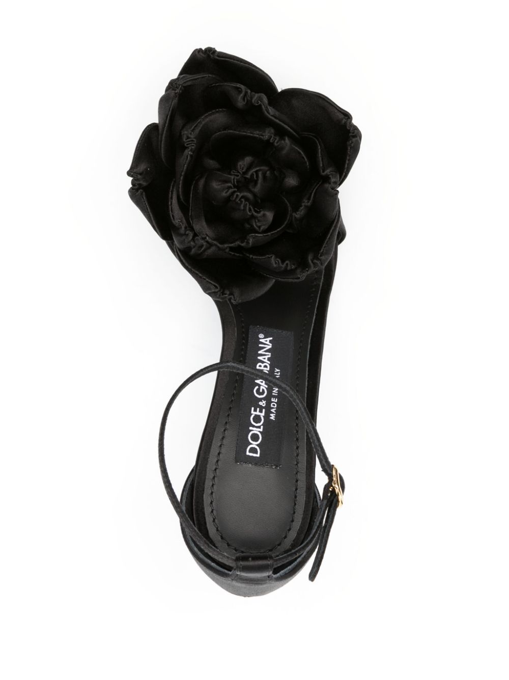 DOLCE & GABBANA Floral-Appliqué Satin Mini Heel Sandals