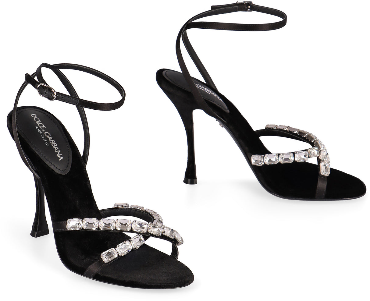 DOLCE & GABBANA Satin Mini Sandal with Stone Embellishments