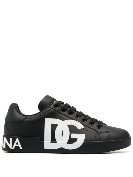 DOLCE & GABBANA Men's Premium Black Leather Logo Sneakers