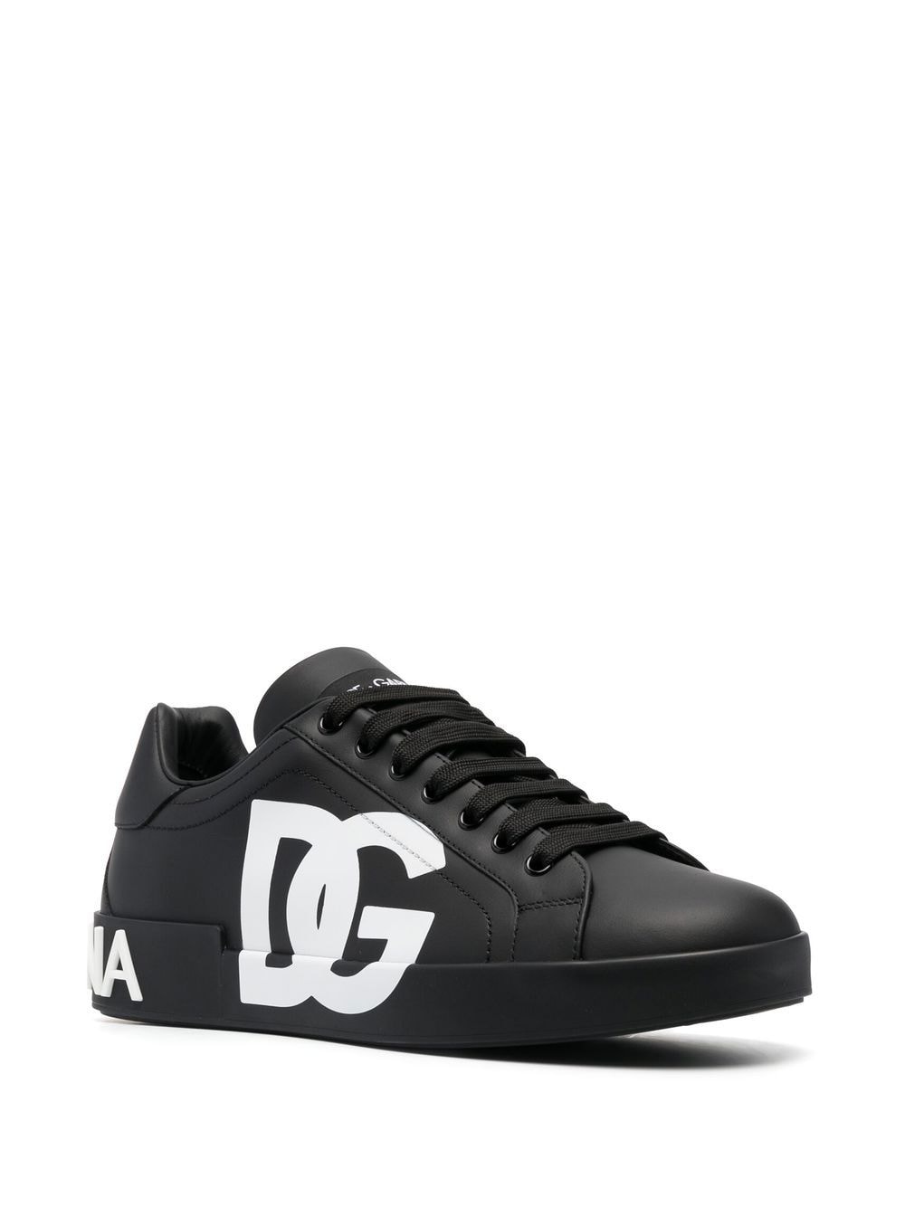 DOLCE & GABBANA Men's Premium Black Leather Logo Sneakers