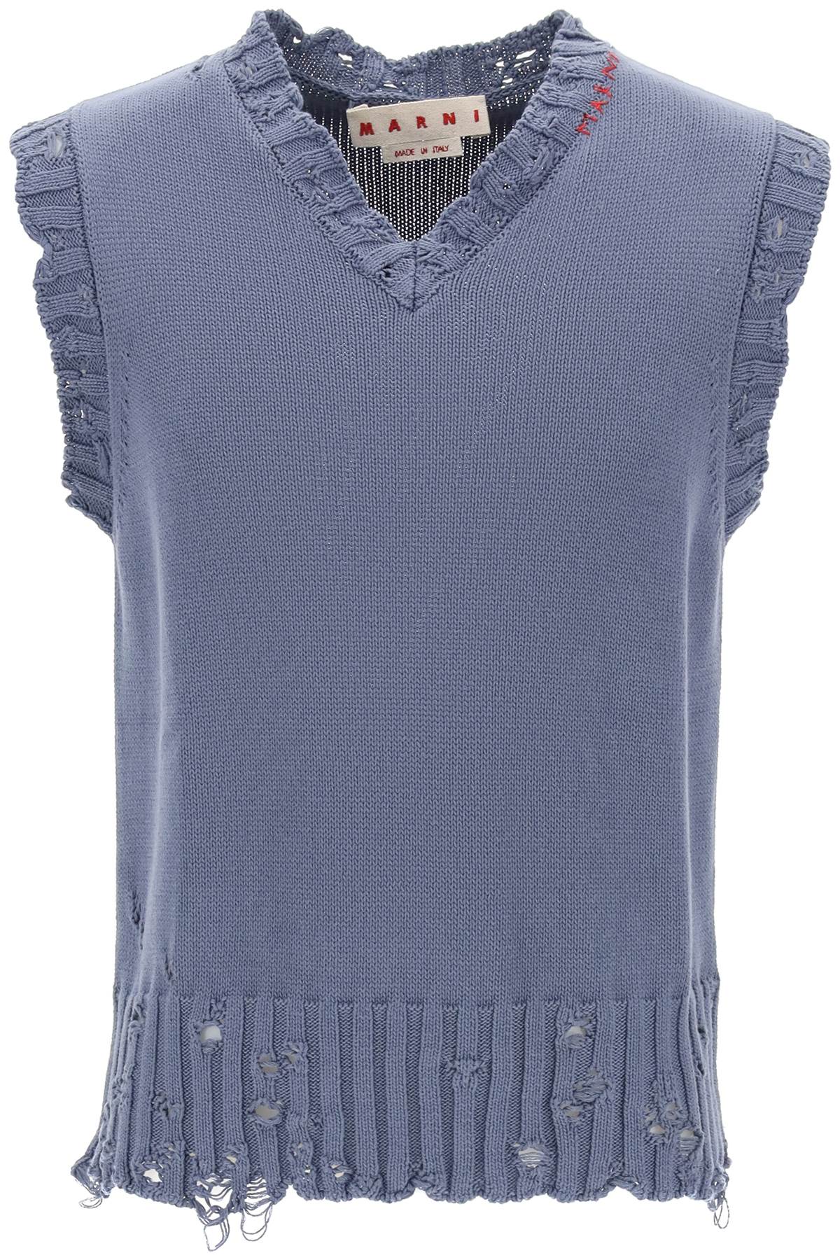 MARNI Men's Destroyed-Effect Vest in Cotton for SS24