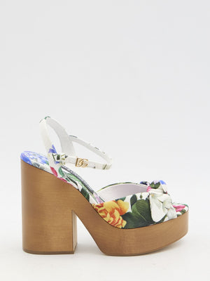 DOLCE & GABBANA Floral Platform Sandals with Wooden Wedge - 3.5 cm Platform Height