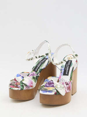 DOLCE & GABBANA Floral Platform Sandals with Wooden Wedge - 3.5 cm Platform Height