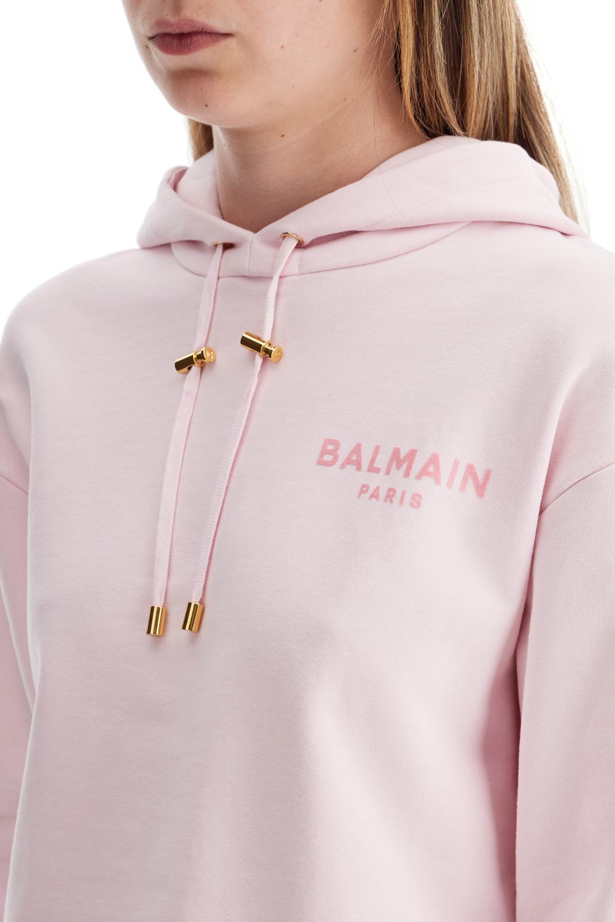 BALMAIN Cropped Mini Hoodie with Logo Accent