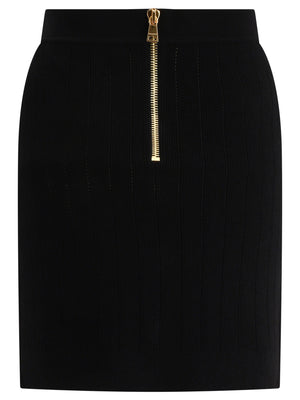 BALMAIN Ribbed Mini Skirt with Stylish Buttons