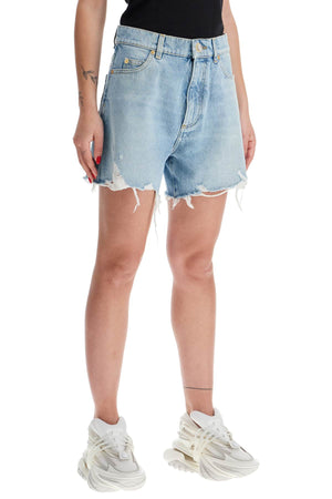 BALMAIN High-Waist Distressed Denim Shorts